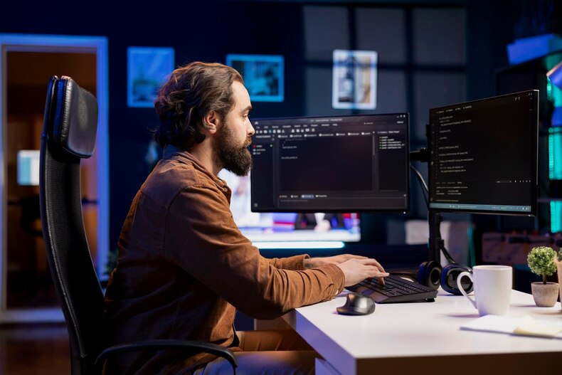 Engineer typing keyboard writing code